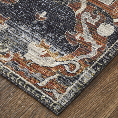 9' X 13' Gray Black and Red Ikat Power Loom Area Rug