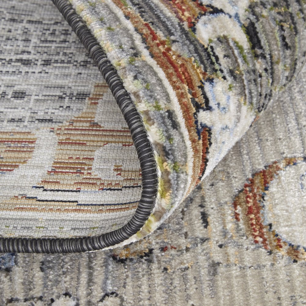 9' X 13' Gray Black and Red Ikat Power Loom Area Rug