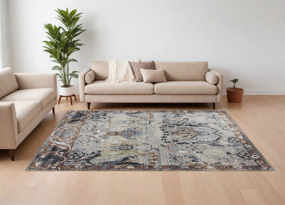 9' X 13' Gray Black and Red Ikat Power Loom Area Rug