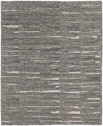 9' X 13' Gray Ivory and Taupe Abstract Hand Woven Area Rug
