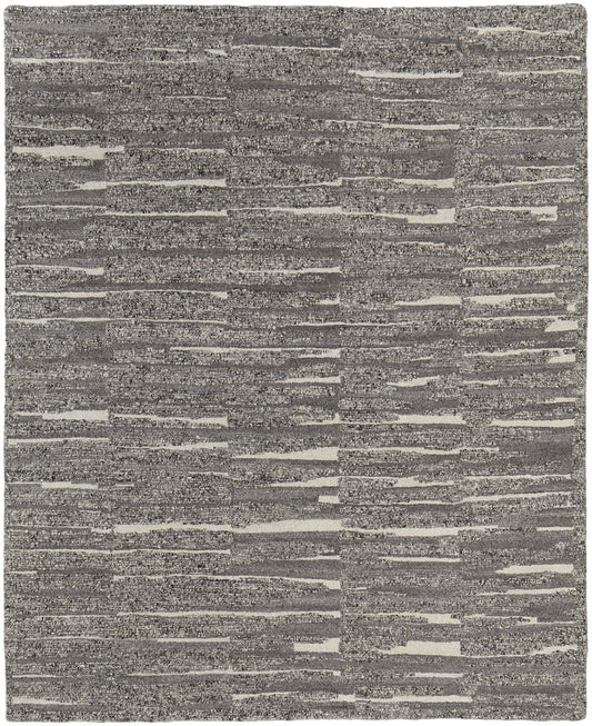 9' X 13' Gray Ivory and Taupe Abstract Hand Woven Area Rug