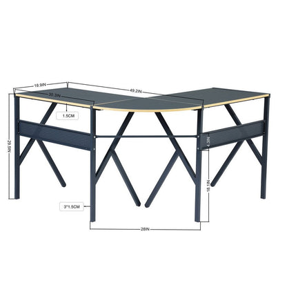49" Black Wood and Metal Corner H-Shape Computer Desk