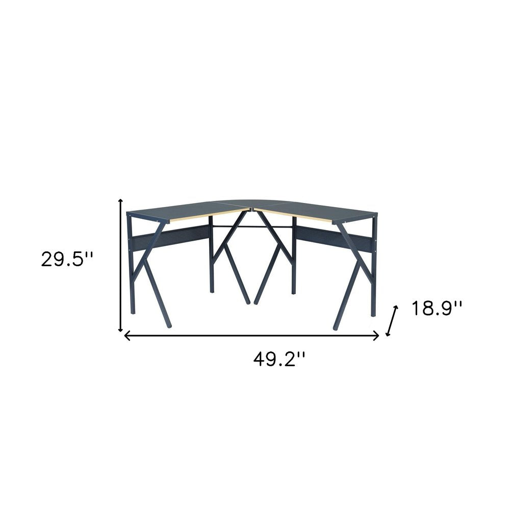 49" Black Wood and Metal Corner H-Shape Computer Desk