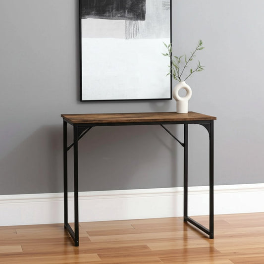 32" Brown and Black Wood and Metal H-Shape Computer Desk