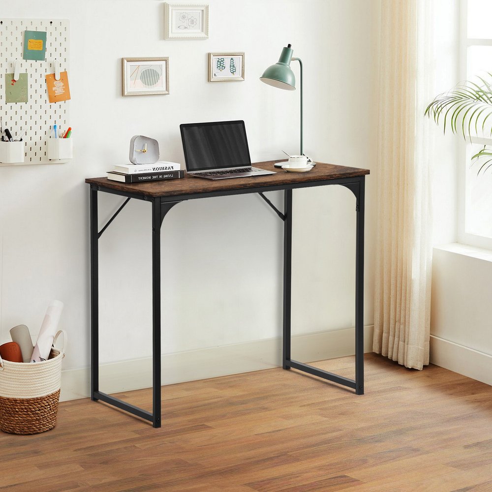 32" Brown and Black Wood and Metal H-Shape Computer Desk