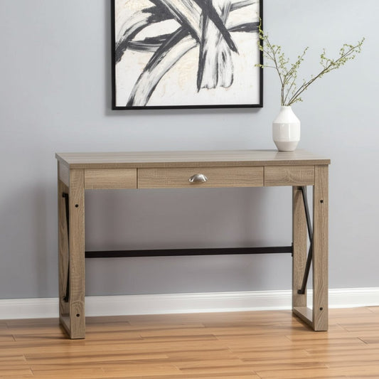 44" Oak and Black Wood and Metal Sled Computer Desk