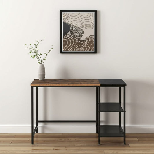 43" Brown and Black Wood and Metal H-Shape Computer Desk