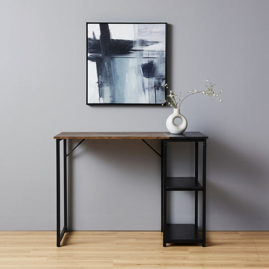 39" Brown and Black Wood and Metal H-Shape Computer Desk