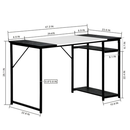 47" Black and White Wood and Metal H-Shape Computer Desk