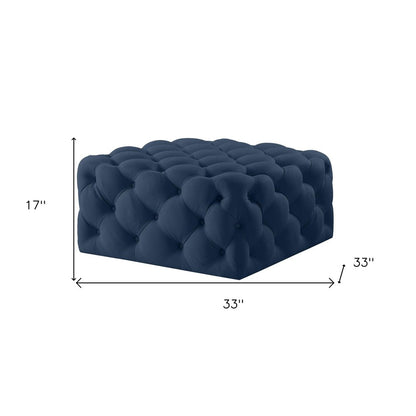 33" Navy Blue Velvet Rolling Tufted Cocktail Ottoman