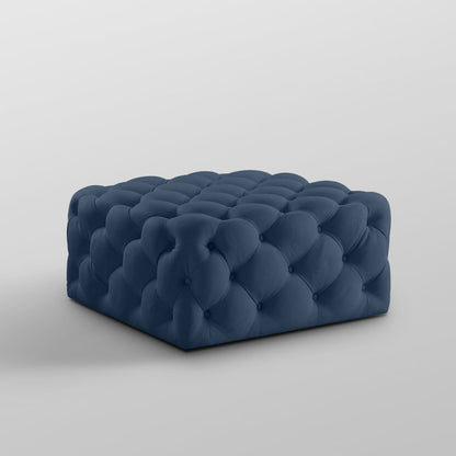 33" Navy Blue Velvet Rolling Tufted Cocktail Ottoman