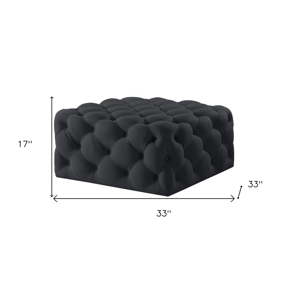 33" Navy Blue Velvet Rolling Tufted Cocktail Ottoman