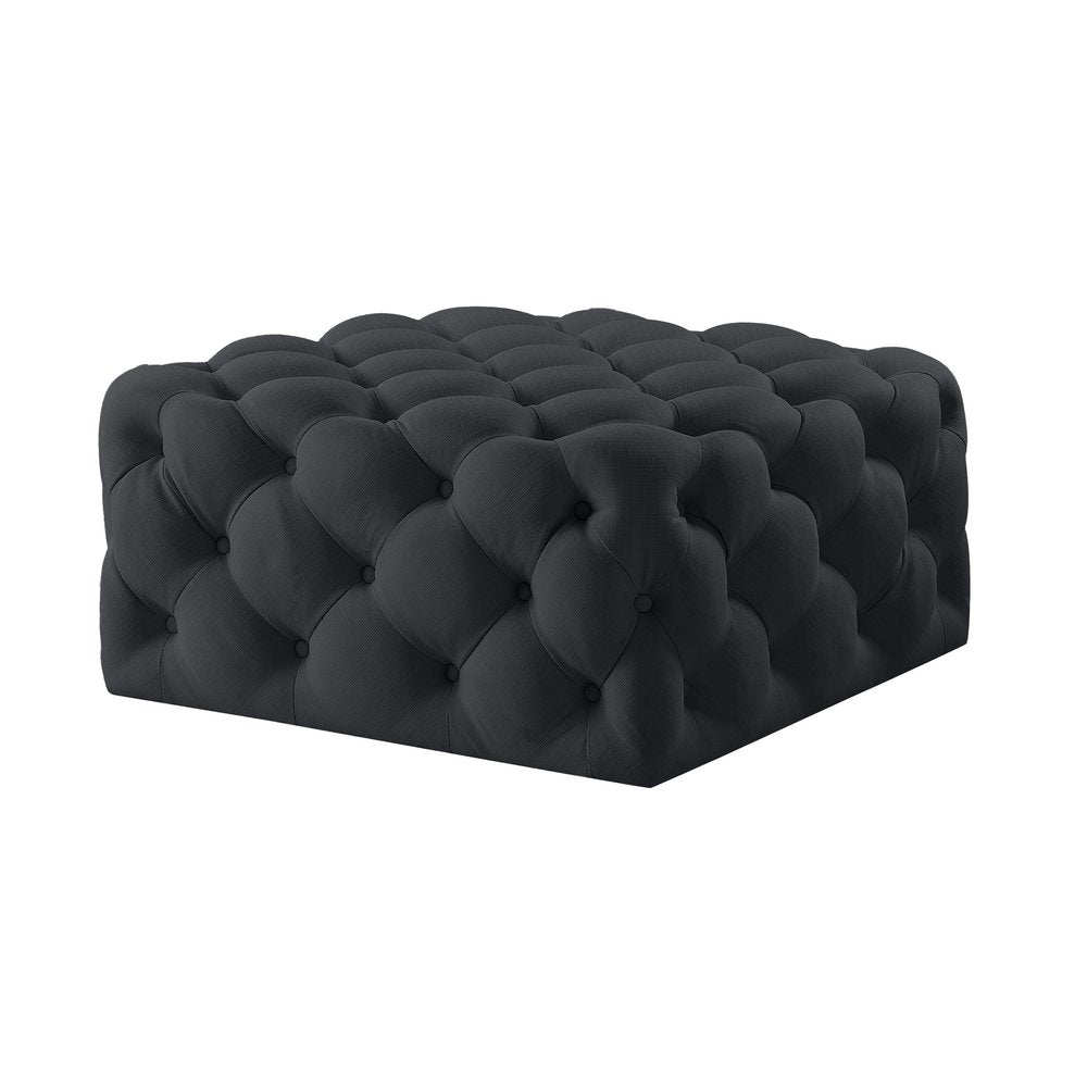 33" Navy Blue Velvet Rolling Tufted Cocktail Ottoman