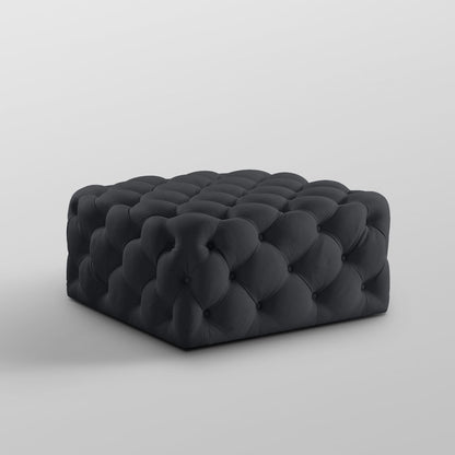 33" Navy Blue Velvet Rolling Tufted Cocktail Ottoman
