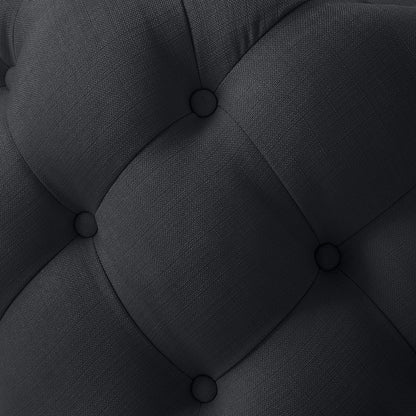 33" Black Linen Tufted Round Cocktail Ottoman