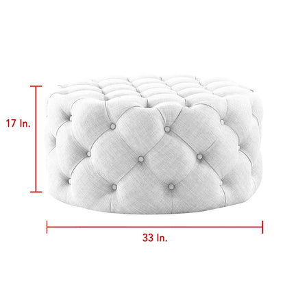 33" Black Linen Tufted Round Cocktail Ottoman