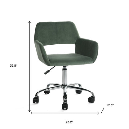 Green and Silver Upholstered and Steel Adjustable Swivel Rolling Office Chair