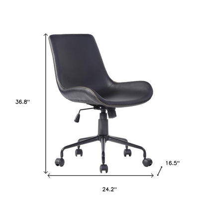 Black Upholstered Faux Leather and Steel Adjustable Swivel Rolling Office Chair