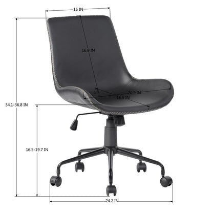 Black Upholstered Faux Leather and Steel Adjustable Swivel Rolling Office Chair