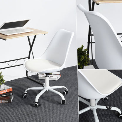 White Upholstered Plastic Acrylic and Steel Adjustable Swivel Rolling Office Chair