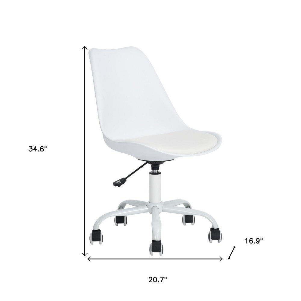 White Upholstered Plastic Acrylic and Steel Adjustable Swivel Rolling Office Chair
