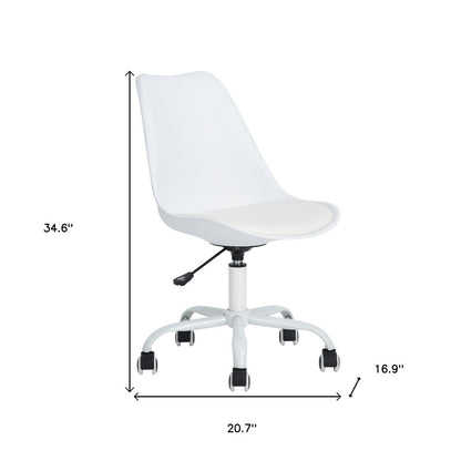 White Upholstered Plastic Acrylic and Steel Adjustable Swivel Rolling Office Chair