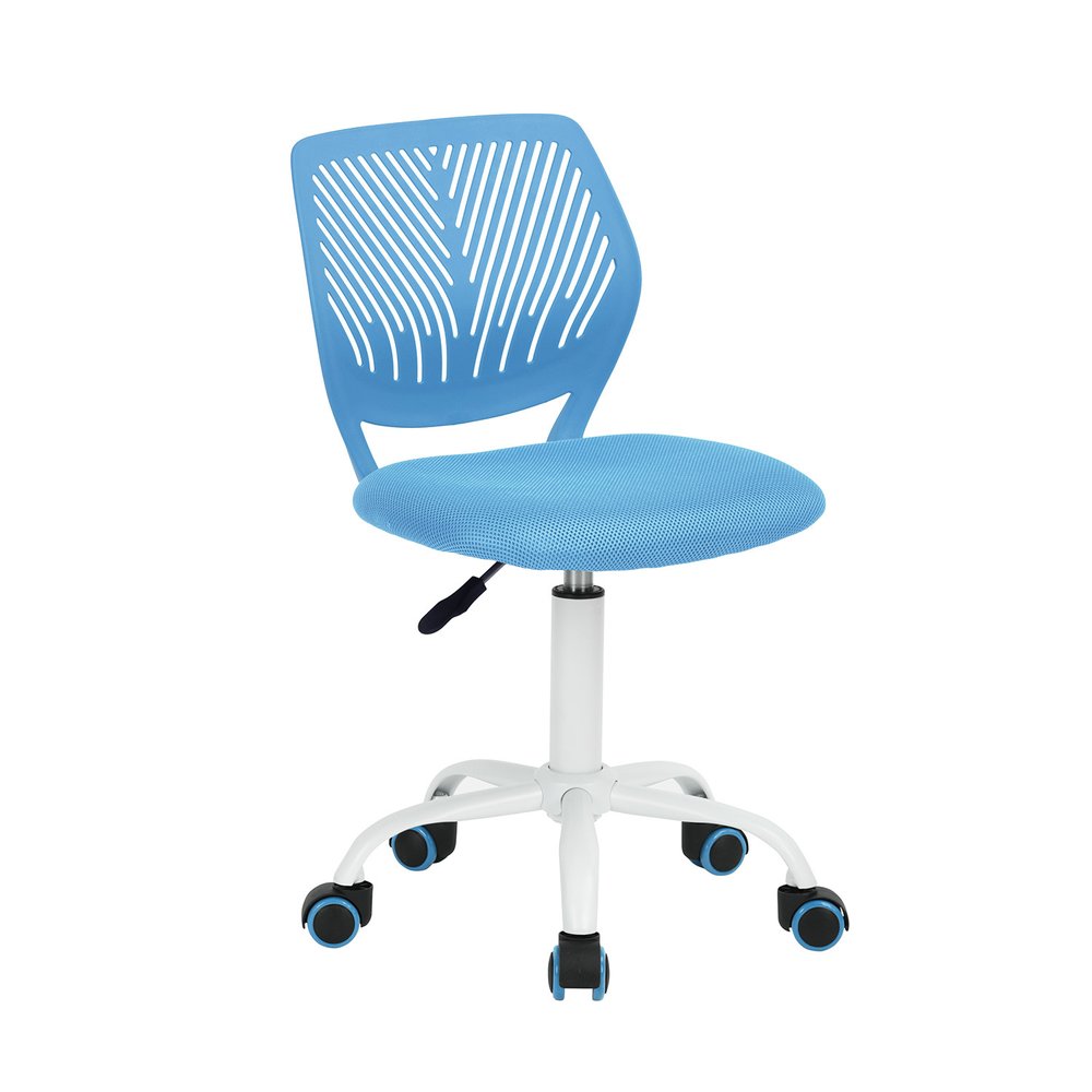 Silla de oficina giratoria con ruedas y altura ajustable en azul cian y blanco