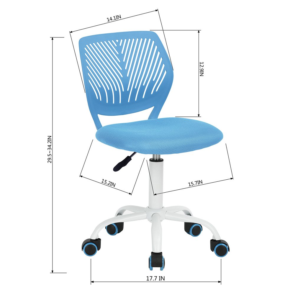 Cyan Blue and White Adjustable Height Swivel Rolling Office Chair