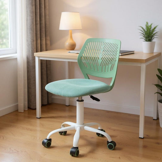 Teal and White Adjustable Height Swivel Rolling Office Chair
