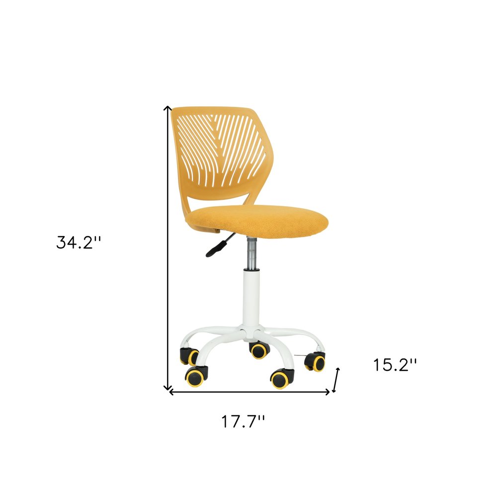Yellow and White Adjustable Height Swivel Rolling Office Chair