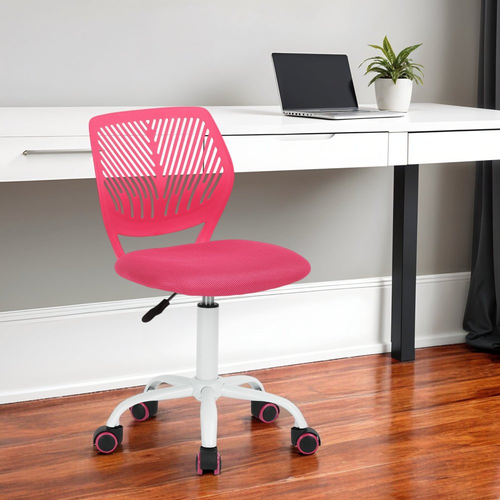 Silla de oficina giratoria con ruedas y altura ajustable en azul cian y blanco