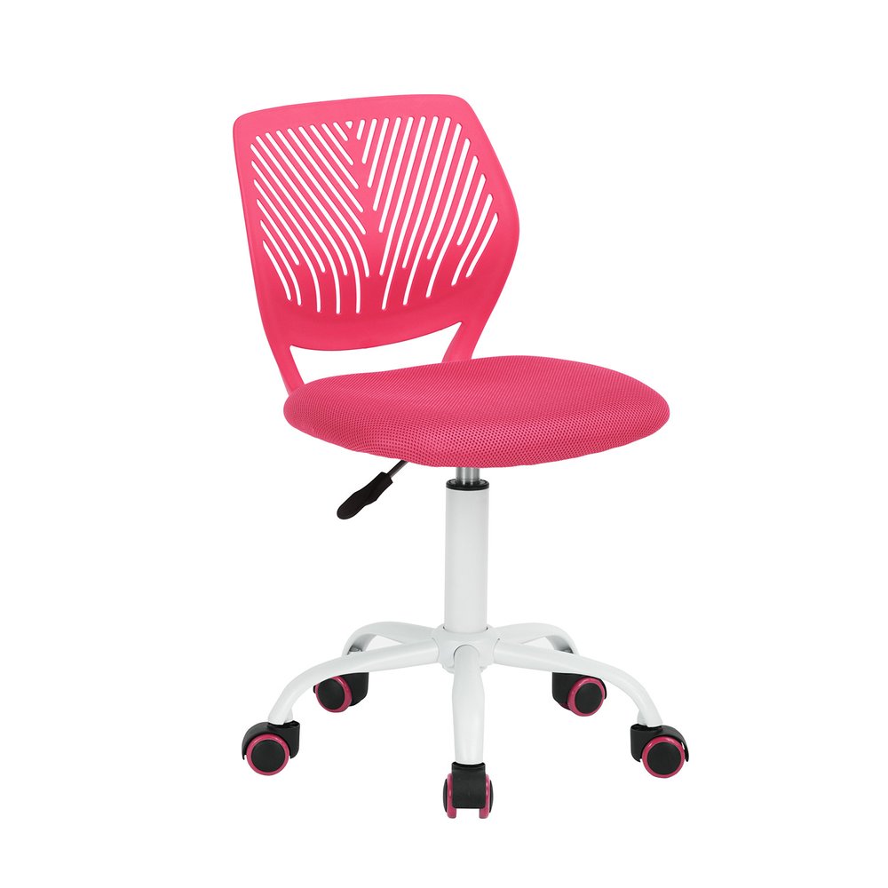 Silla de oficina giratoria con ruedas y altura ajustable en azul cian y blanco