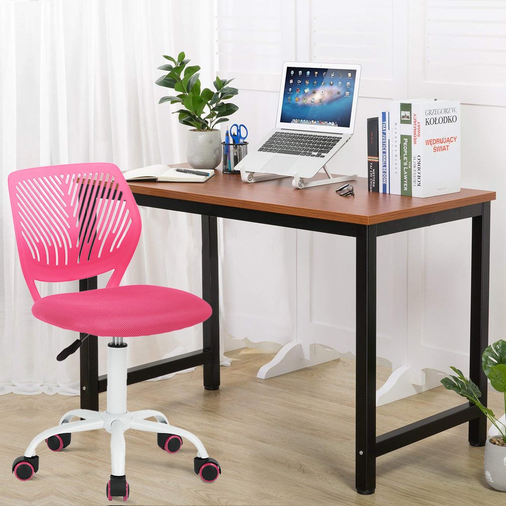 Silla de oficina giratoria con ruedas y altura ajustable en azul cian y blanco