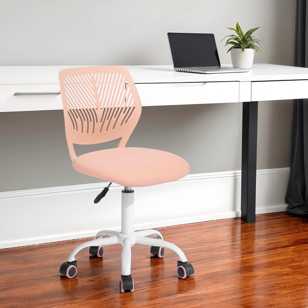 Silla de oficina giratoria con ruedas y altura ajustable en azul cian y blanco