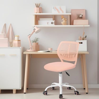Silla de oficina giratoria con ruedas y altura ajustable en azul cian y blanco