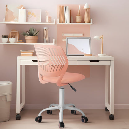 Silla de oficina giratoria con ruedas y altura ajustable en azul cian y blanco