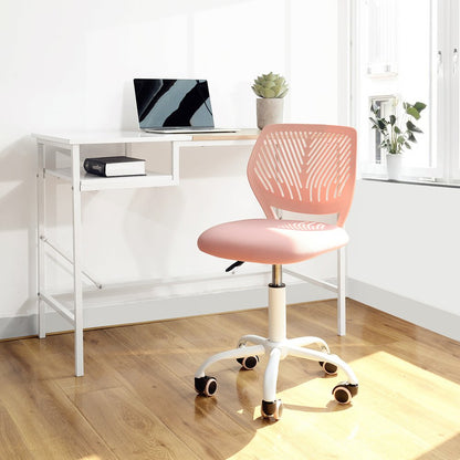 Silla de oficina giratoria con ruedas y altura ajustable en azul cian y blanco