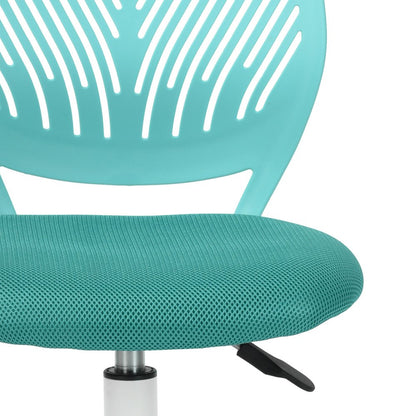 Cyan Blue and White Adjustable Height Swivel Rolling Office Chair