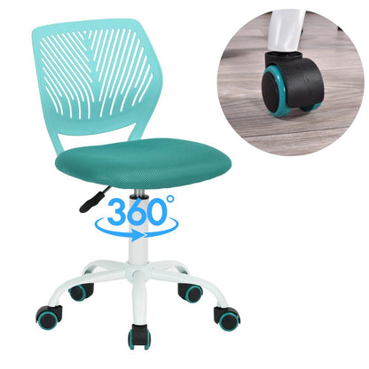 Cyan Blue and White Adjustable Height Swivel Rolling Office Chair