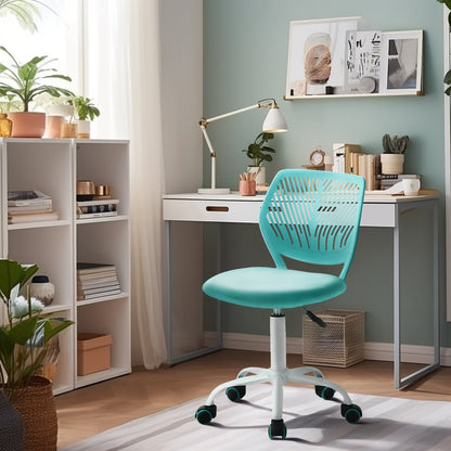 Cyan Blue and White Adjustable Height Swivel Rolling Office Chair