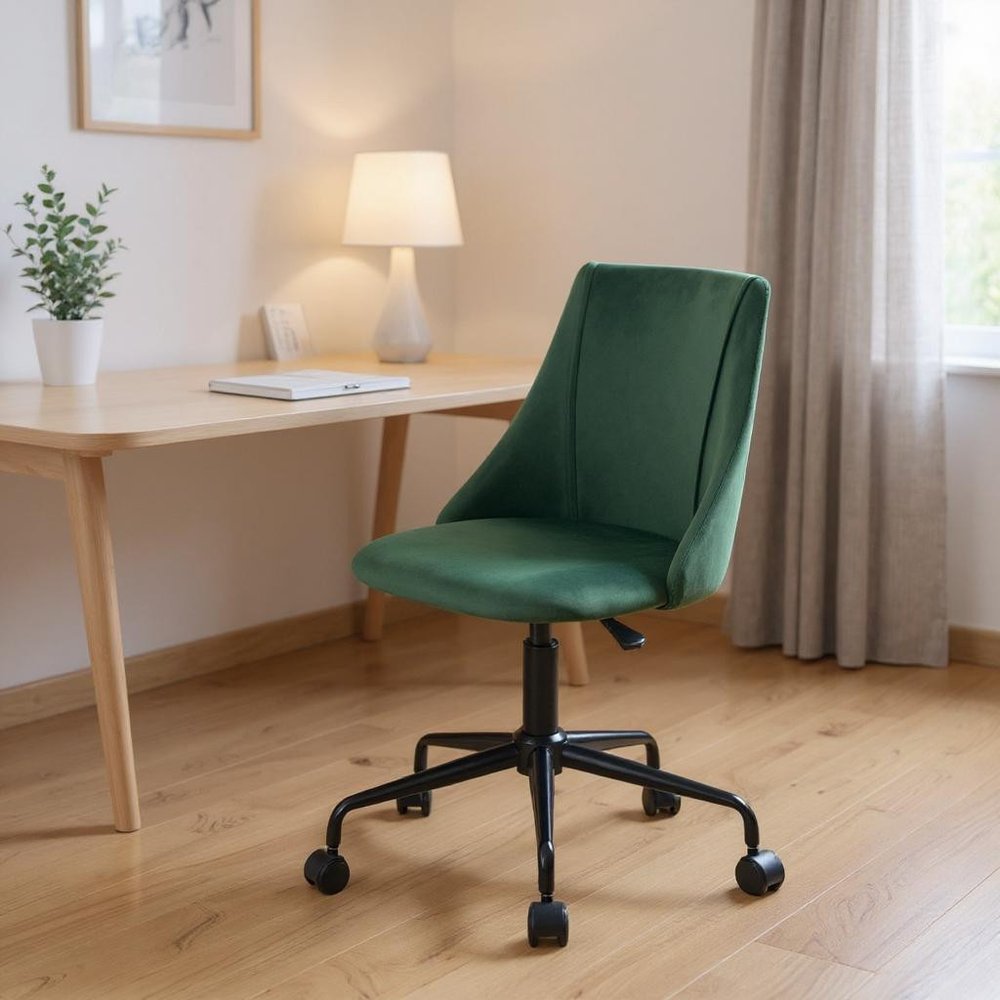 Green and Black Adjustable Height Swivel Rolling Office Chair