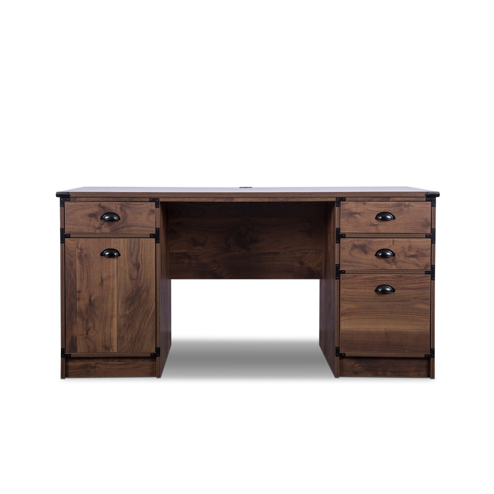 Escritorio de computadora con pedestal de madera de nogal de 59" y cuatro cajones