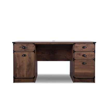 Escritorio de computadora con pedestal de madera de nogal de 59" y cuatro cajones
