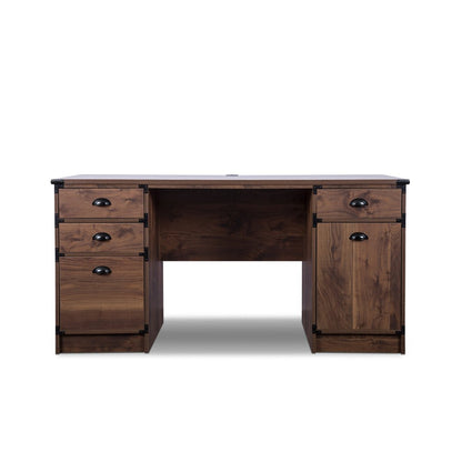 Escritorio de computadora con pedestal de madera de nogal de 59" y cuatro cajones