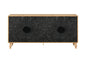 68" Natural and Black Distressed Carved Floral Sideboard with Four Doors