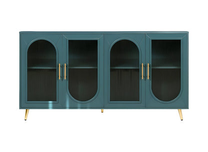 60" Teal Blue Ribbed Texture Sideboard with Four Doors