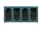 60" Teal Blue Ribbed Texture Sideboard with Four Doors