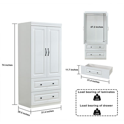 Cómoda blanca de 74" con dos puertas y dos cajones