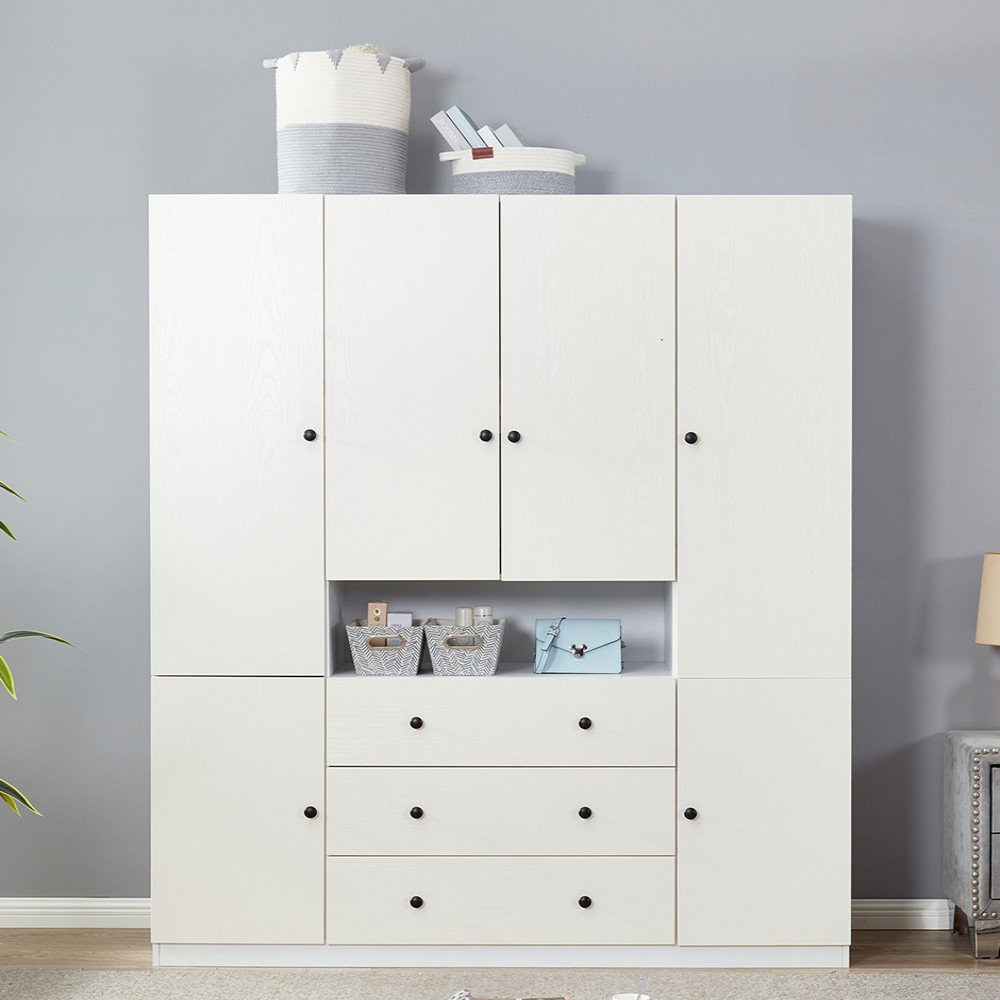 Cómoda de madera blanca de 74" con seis puertas y tres cajones