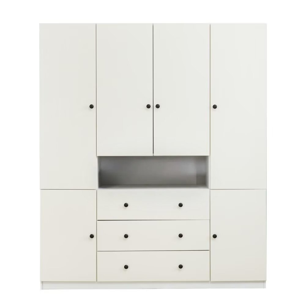 Cómoda de madera blanca de 74" con seis puertas y tres cajones
